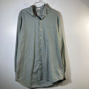 Mens Peter Millar Button Up Shirt Check Gingham Long Sleeve Green Brown L Cotton